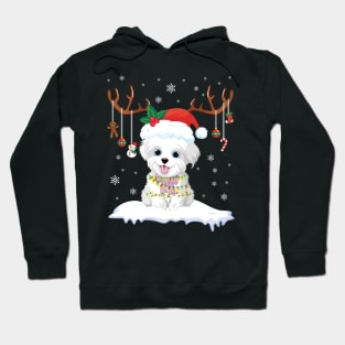 Morkie Reindeer Santa Noel Costume DancE On Snow Merry Xmas Hoodie